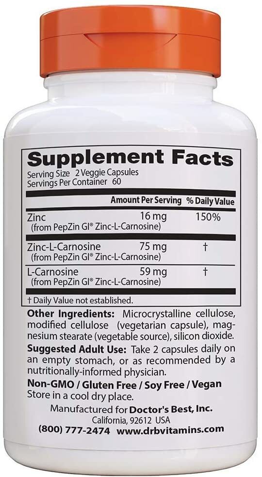 PepZinGi, ZincLCarnosine Complex,120 Veg Capsules Doctors Best eBay