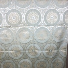 Vintage Floral Medallion Blue Ivory Cream Brocade Jacquard Fabric Material VTG