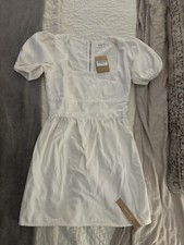 nwt reformation white gables denim mini dress puff sleeve size 6 Ivory