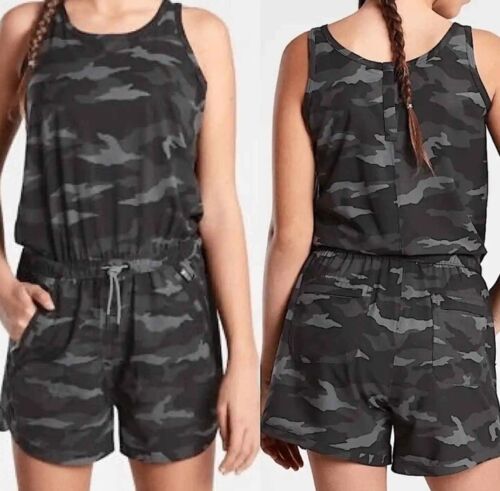 Athleta Girl On The Go Romper  Size S/7 Black Camouflage Sleeveless NWOT - Picture 1 of 8