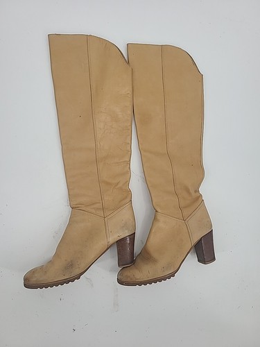Vintage Olof Daughters Boots Tall Tan Leather Size 9 RARE