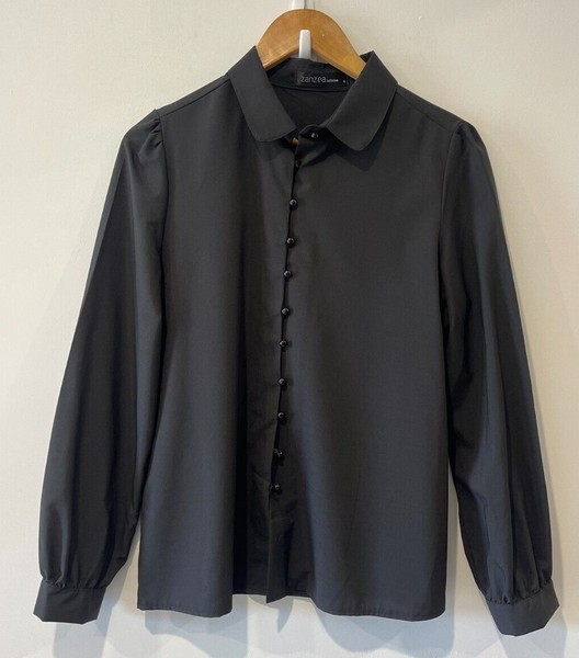 Zanea Blouse Womens Small Black Button Up Shirt Long Sleeve Collared Work Top