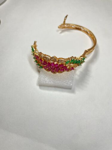 Ruby and Emerald Gemstone Bangle with 18k Yellow Gold Plating - Picture 1 of 3