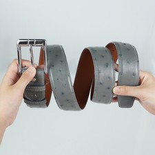 Genuine Ostrich Belly Grey Leather Men's Skin Belt W 1.5" Removable Buckle Belt