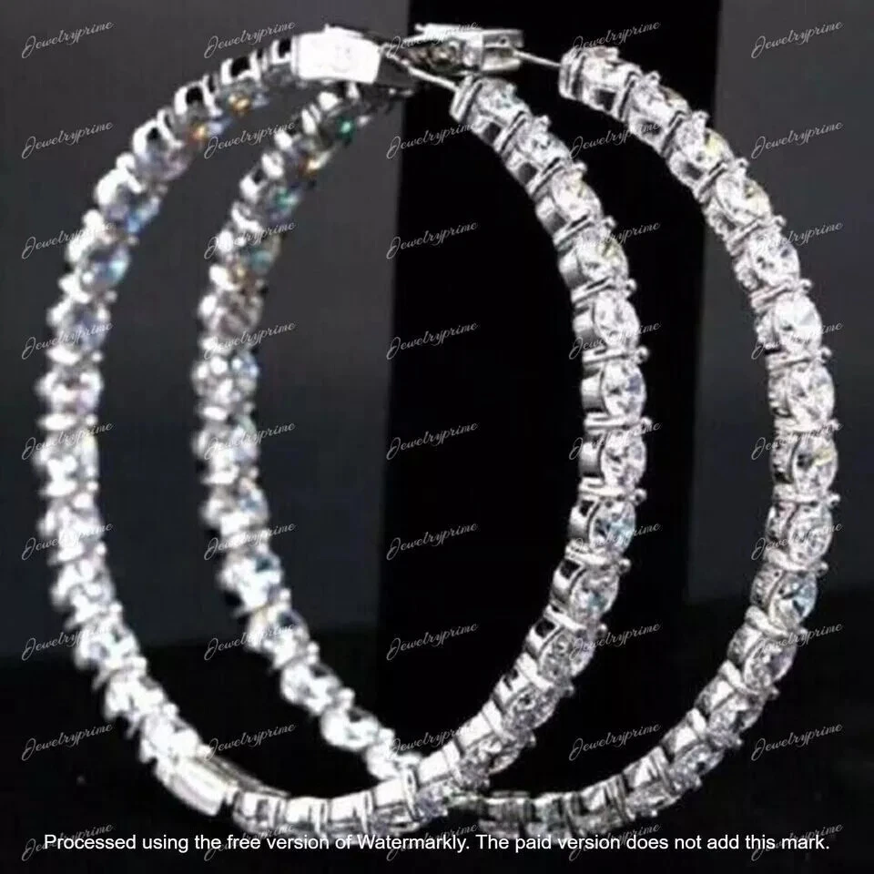 4Ct Round Cut Lab-Created Diamond Inside-Out Hoop Earrings 14K White Gold Finish - Image 3 of 4