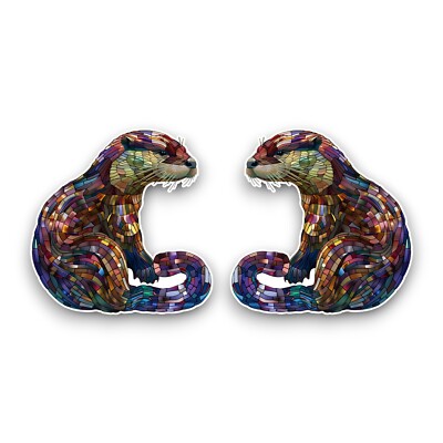 2x Small Otter Wild Animal Stained Glass Design Opaque Vinyl Sticker Decals