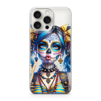 Sunny-Case Handyhülle für iphone XR Skull Tattoo Girl Blue Zöpfe Nr.819 DARK