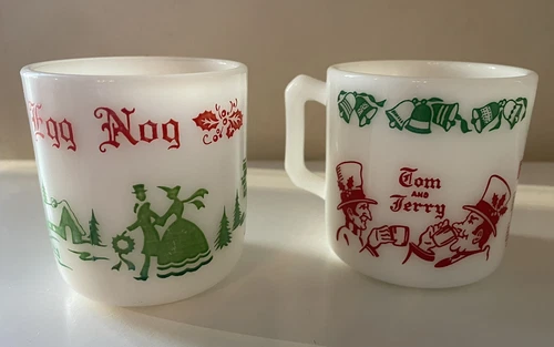 HAZEL ATLAS EGG NOG Egg Nog Milk Glass Mugs Set Of 2 - Tom And Jerry And Egg Nog