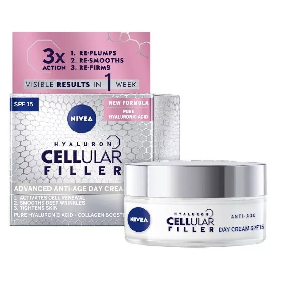 NIVEA Hyaluron Cellular Filler Anti-Age Day Cream SPF 15 - 50ml, NEW