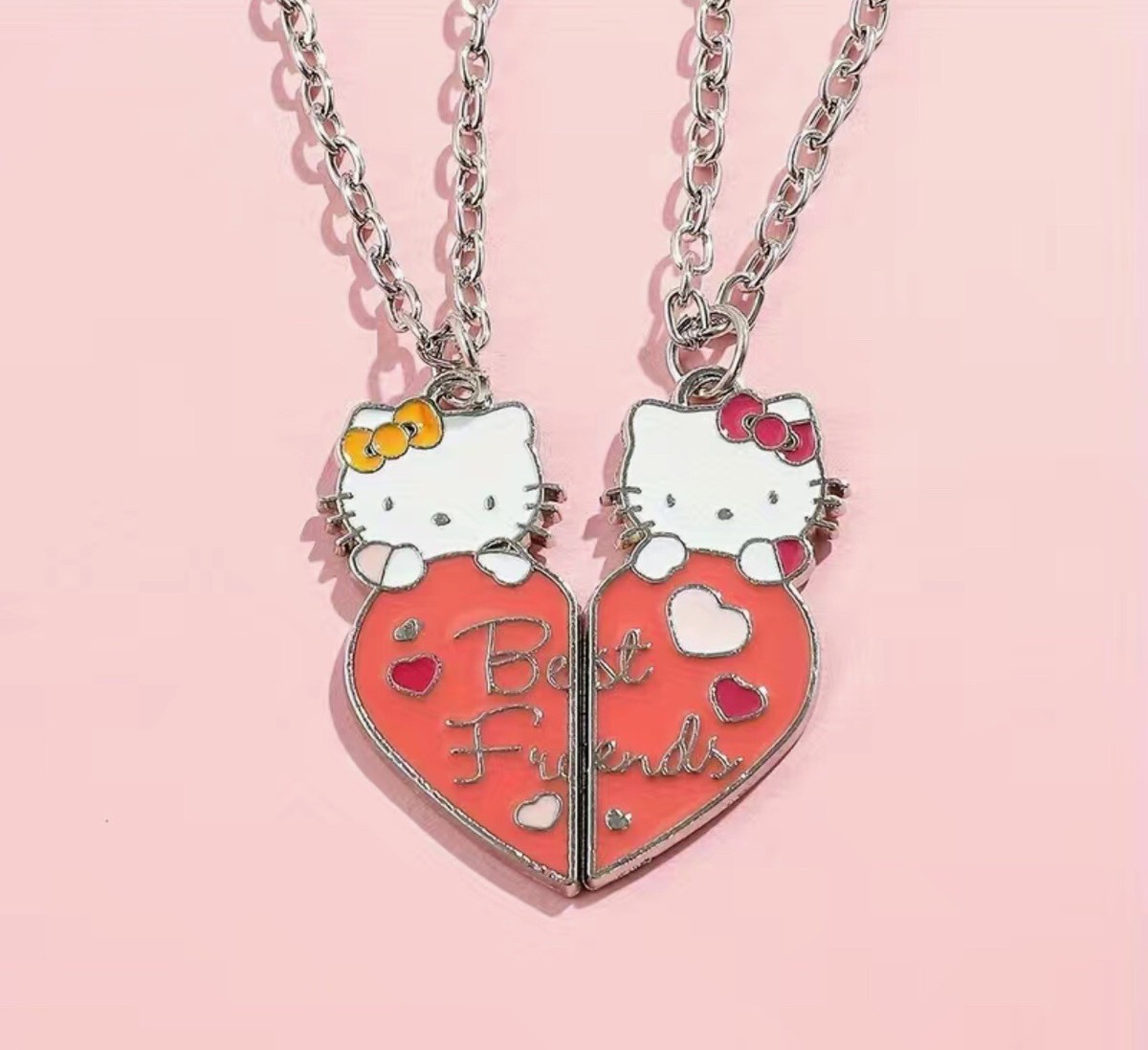Hello Kitty And Friends Collana Best Friends Con Ciondoli A Cuore E Cono Gelato - Gioiello Per Migliore Amica, Placcato Rodio, Catena Regolabile 40,6 Cm - 2