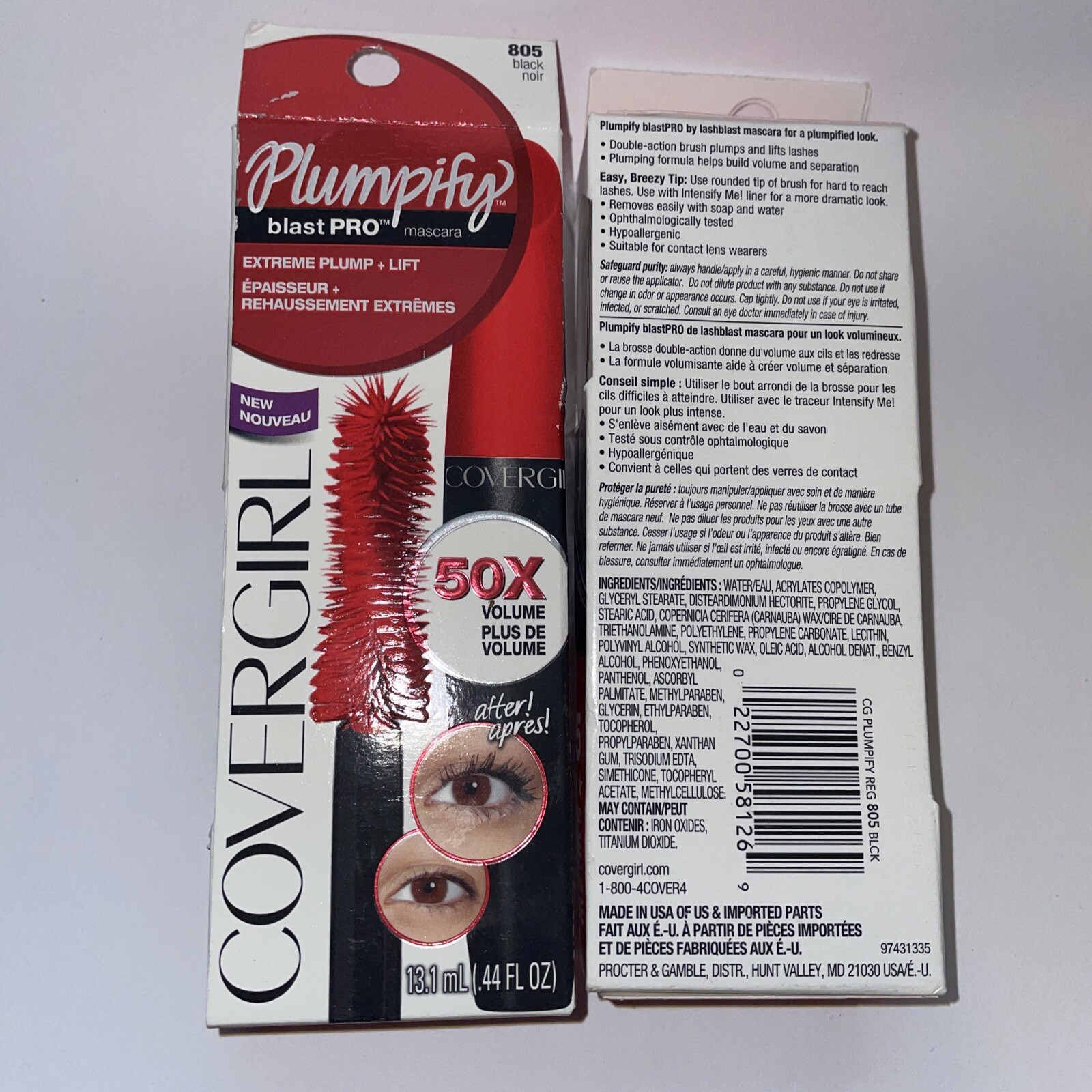 2 mascara lot COVERGIRL MAKEUP PLUMPIFY BLAST PRO MASCARA 805 BLACK