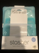 Pottery Barn Kids Set/3 Multipurpose Plastic Stasher Aqua NWT