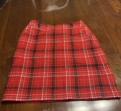 Women's Talbots Mini Pencil Skirt SZ Petite Red Plaid Wool Blend