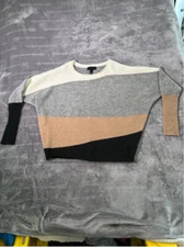 Women's H Halston Sweater S Gray White Momcore