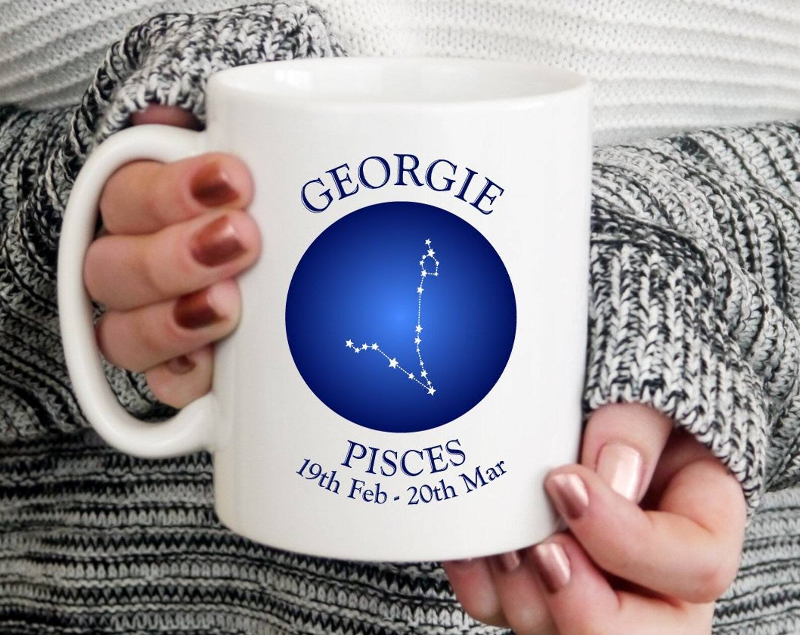 Personalised Pisces Stars Printed Mug Gift For Her Gift For Him Birthday Gift