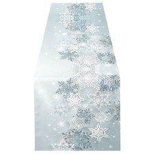 Double-Sided Silver Winter Abstract Christmas Table Runner 14x108 Inches Long...