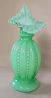 RARE Fenton Art Glass Green Cased Beaded Melon Jack In The Pulpit Vase 9,5" Mint