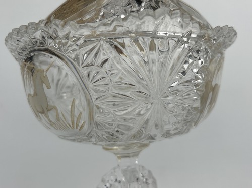 Hofbauer German Leaded Crystal Compote Candy Dish Lidded Unicorn Sun - Picture 5 of 12