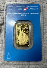🌟 2023 Limited Edition Lunar Rabbit 10 gram .9999 Gold Bar Argor-Heraeus #/8888