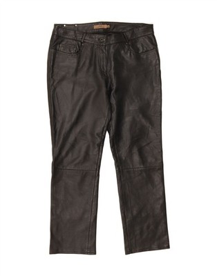CONBIPEL Womens Straight Trousers IT 44 Medium W30 L28 Black Leather DG16
