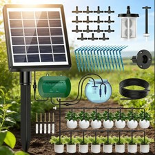 50FT Solar Automatic Drip Irrigation System Kit + Plant Watering Timer Set Lawn