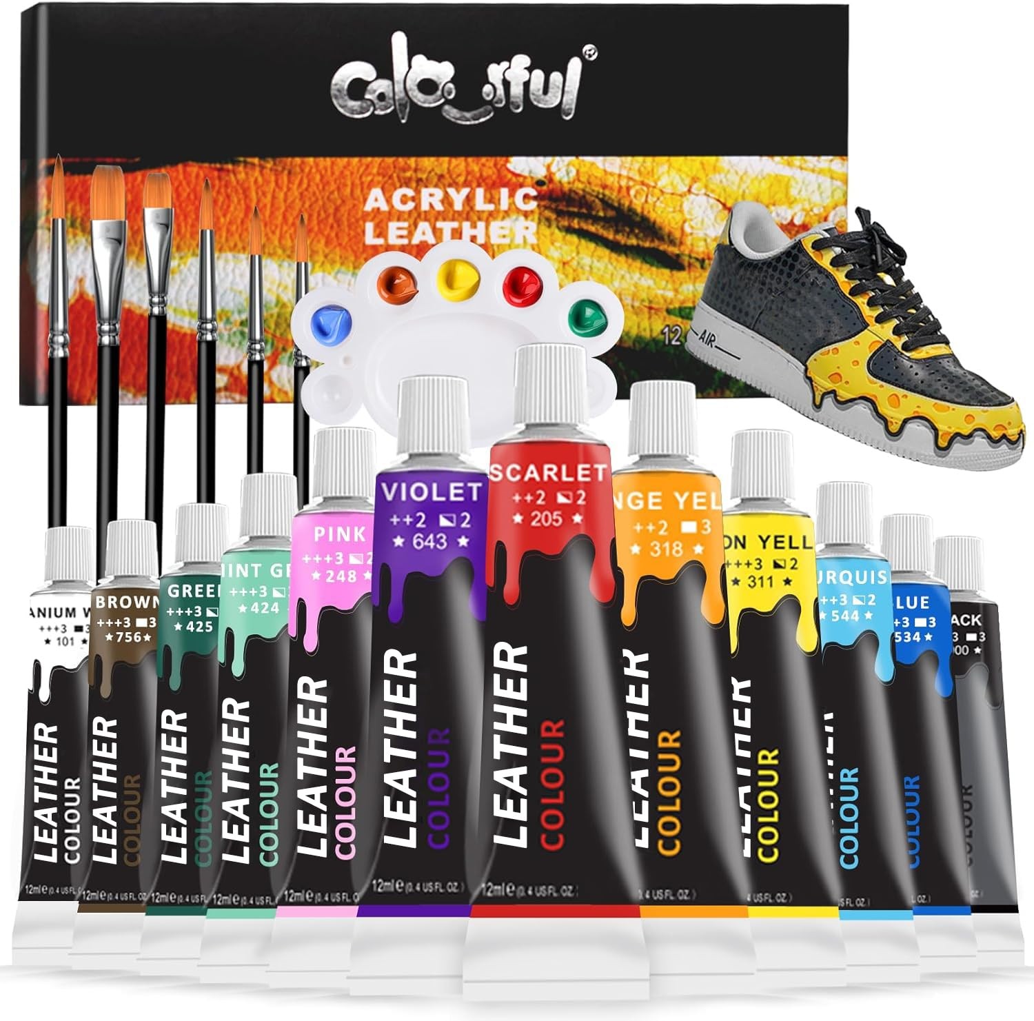 Colorful Acrylic Leather Paint for Shoe Painting- 12 Colors Leather Paint for