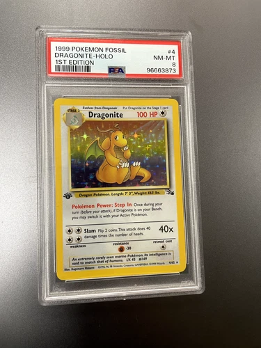 Dragonite 1st Edition Pokemon TCG #4 Fossil Holo PSA 8