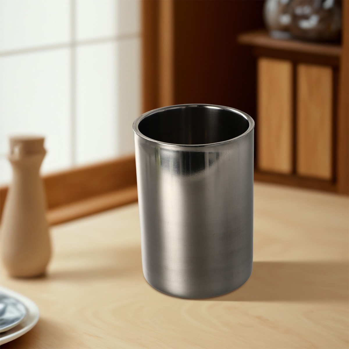 Kioiner 4er-Set Edelstahlbecher 300ml - Camping Tassen Mit Holzuntersetzern