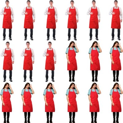 18 PCS Bib Apron Bulk Unisex Plain Adjustable Pocket Chef Cook Craft Red