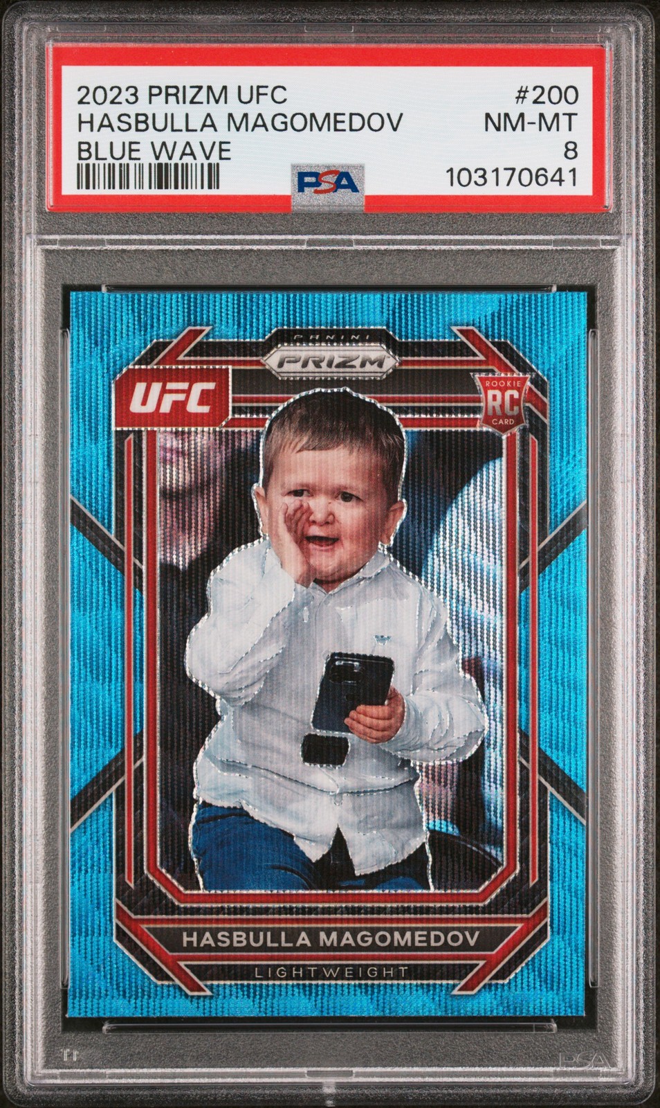 2023 PANINI PRIZM UFC BLUE WAVE #200 HASBULLA MAGOMEDOV PSA 8