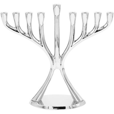 Silver Contemporary Hanukkah Menorah, Full-Size 9'' Inch Polished, Nickel 