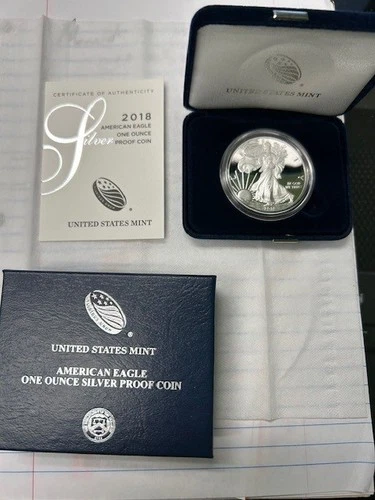 2018-W Proof American Silver Eagle Dollar $1 Box & COA US Mint Bullion OGP