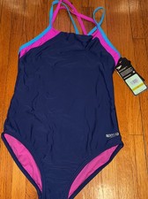 Speedo Girl's Swimsuit One Piece Solid Cross Back Multi Straps Size 14