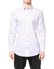 Dolce & Gabbana White Stripes Cotton GOLD Formal Dress Shirt