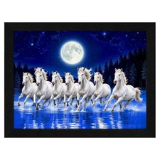 7 Running Horses at Night Moon Vastu Frame Wall Art Painting