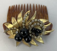 VTG. C. GULLIOT 1930s Art Deco Celluloid Hair Comb Beaded Rhinestones