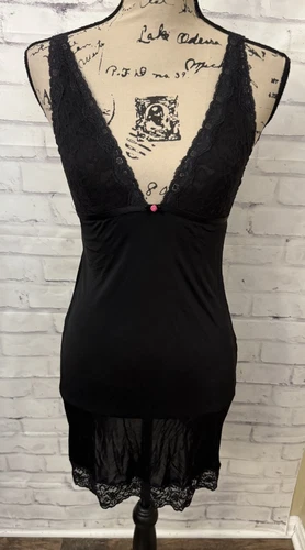 UNDERCOVER Abito Victoria’s Secret Med Nero Slip Neglige Pizzo Elasticizzato Sexy Boudoir