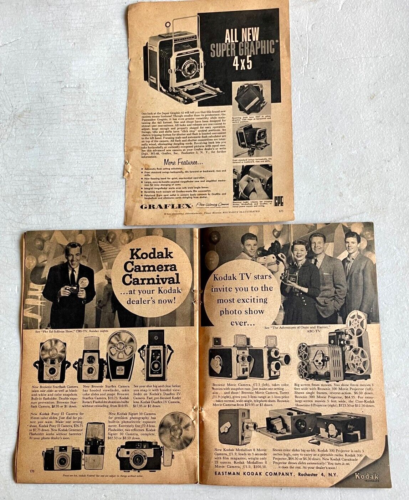 Vintage Camera Advertisements Kodak & Graflex Photos Movies Flash Bulb Lenses - Picture 1 of 3
