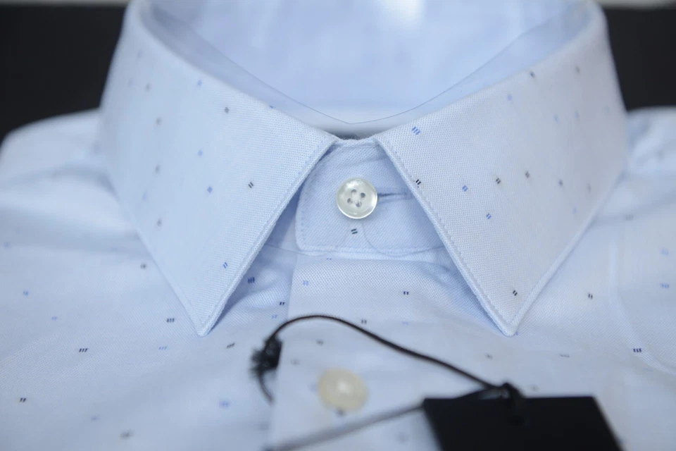 Hugo Boss Camicia Da Uomo Slim Fit In Cotone A Pois Blu Pastello 43 17 - Immagine 2 di 4