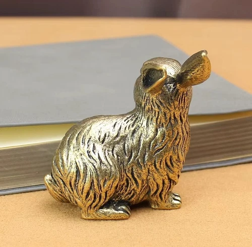 Statua coniglio ottone piccolo animale ornamento statua ufficio casa giocattoli - Foto 3 di 5