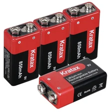 4 x 850mAh 9V Rechargeable Li-Ion Batteries 6F22 Lithium Kratax,LOT