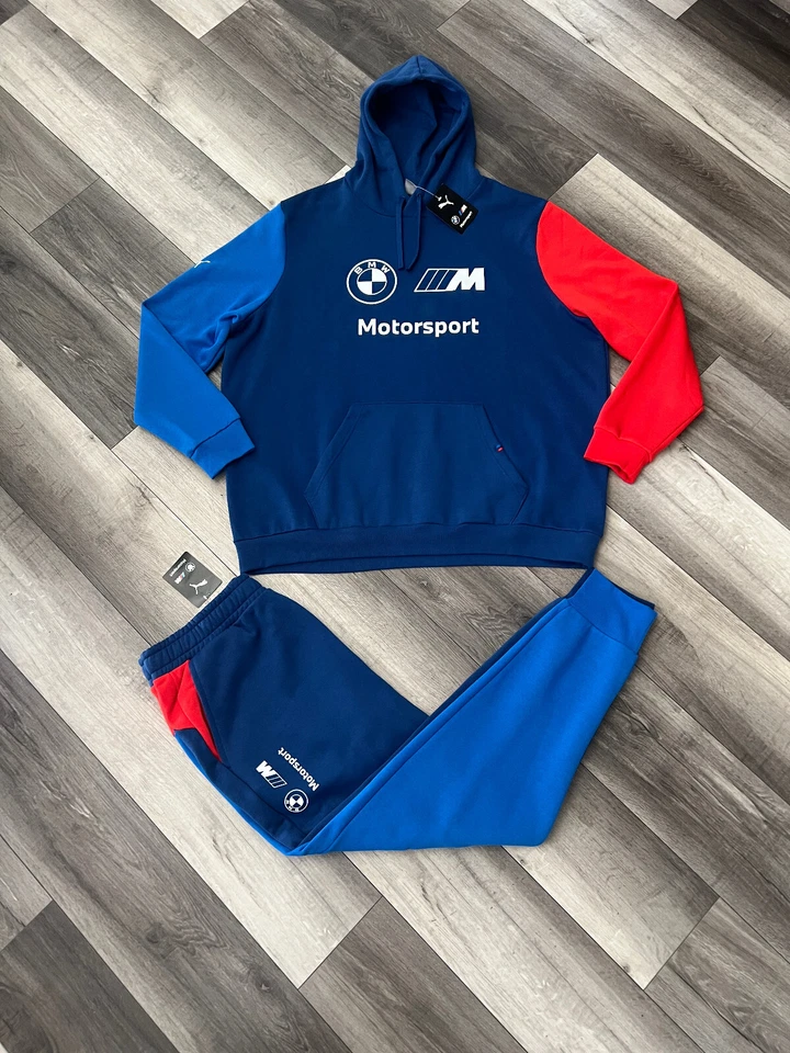PUMA BMW MOTORSPORTS Hombre 2 Piezas Chándal Azul Rojo Sudadera con Capucha 2XL Pantalones XL Foto 3 de 4