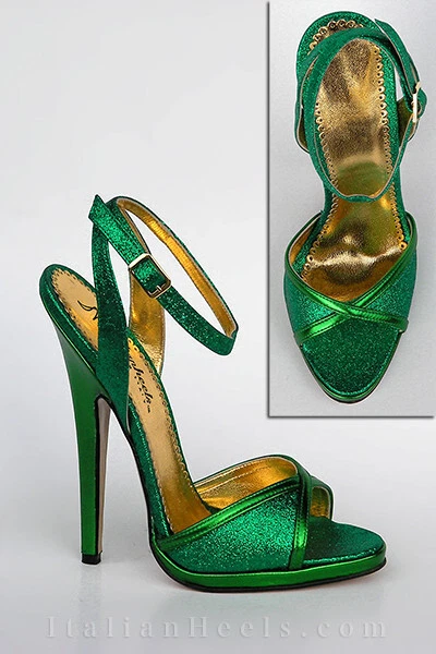 16 cm 38 JURY Sexy sky high heels green glitter sandals Italian Heels vero cuoio - Photo 2/4