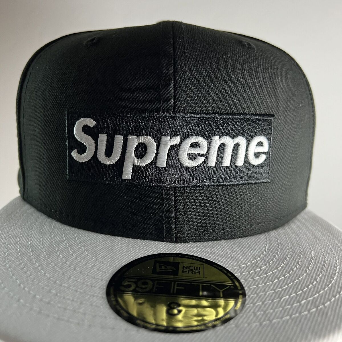 Supreme Box Logo New Era Fitted Black 8 Two 2 Tone White Grey Spring  Training