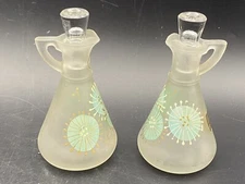 Hazel Atlas Glass Vintage Oil Vinegar Cruet Hand Painted Hansetta Artware