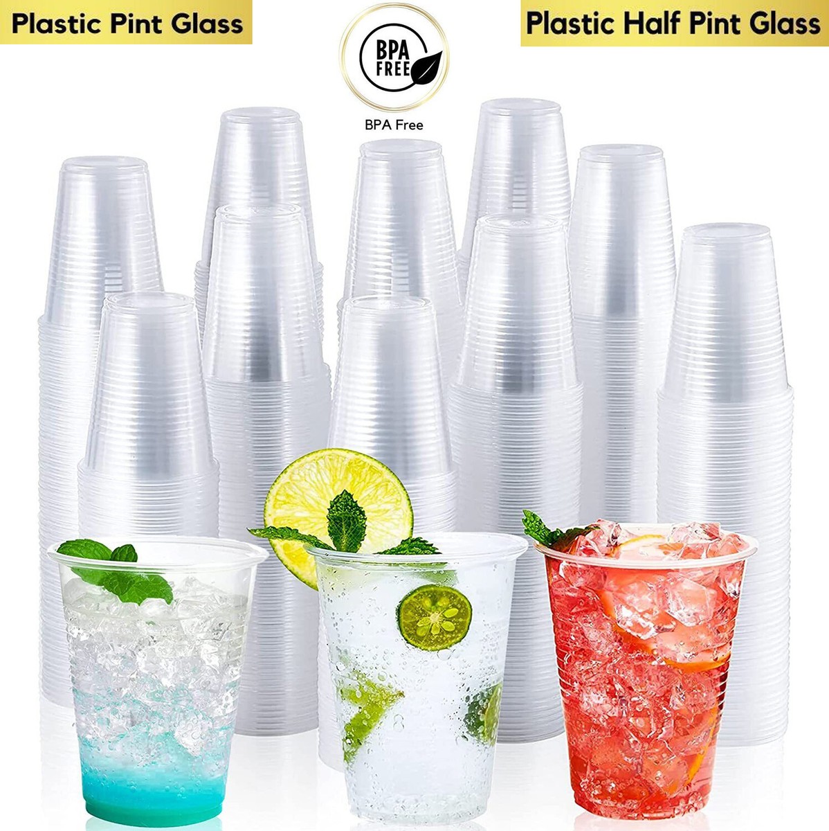 Reusable Plastic Beer Glasses Tumbler Pint Half Pint Clear