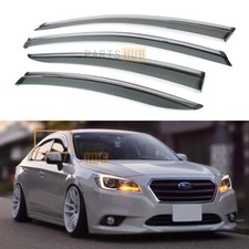 For 2015-19 Subaru Legacy Sedan Clip-on Smoke Tinted Window Visor W Chrome Trim