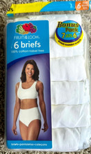 New FRUIT OF THE LOOM Women's 7 Pair WHITE COTTON BRIEFS Size 6 Tag Free