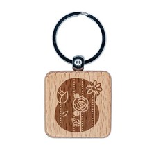 Sweet Cute Flowers Rounded Block Number 8 Eight Engraved Wood Square Keychain