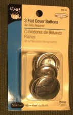Three 3 Dritz FLAT COVER BUTTONS size 45 -1 1/8in (2.9cm) Brass Sewing Accessory